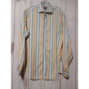 Thomas Dean Mens Large Multi Color Striped Long Sleeve Button Down Cotton Shirt